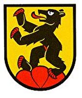 Wappen mit Bär auf rotem Fels mit gelbem Hintergrund