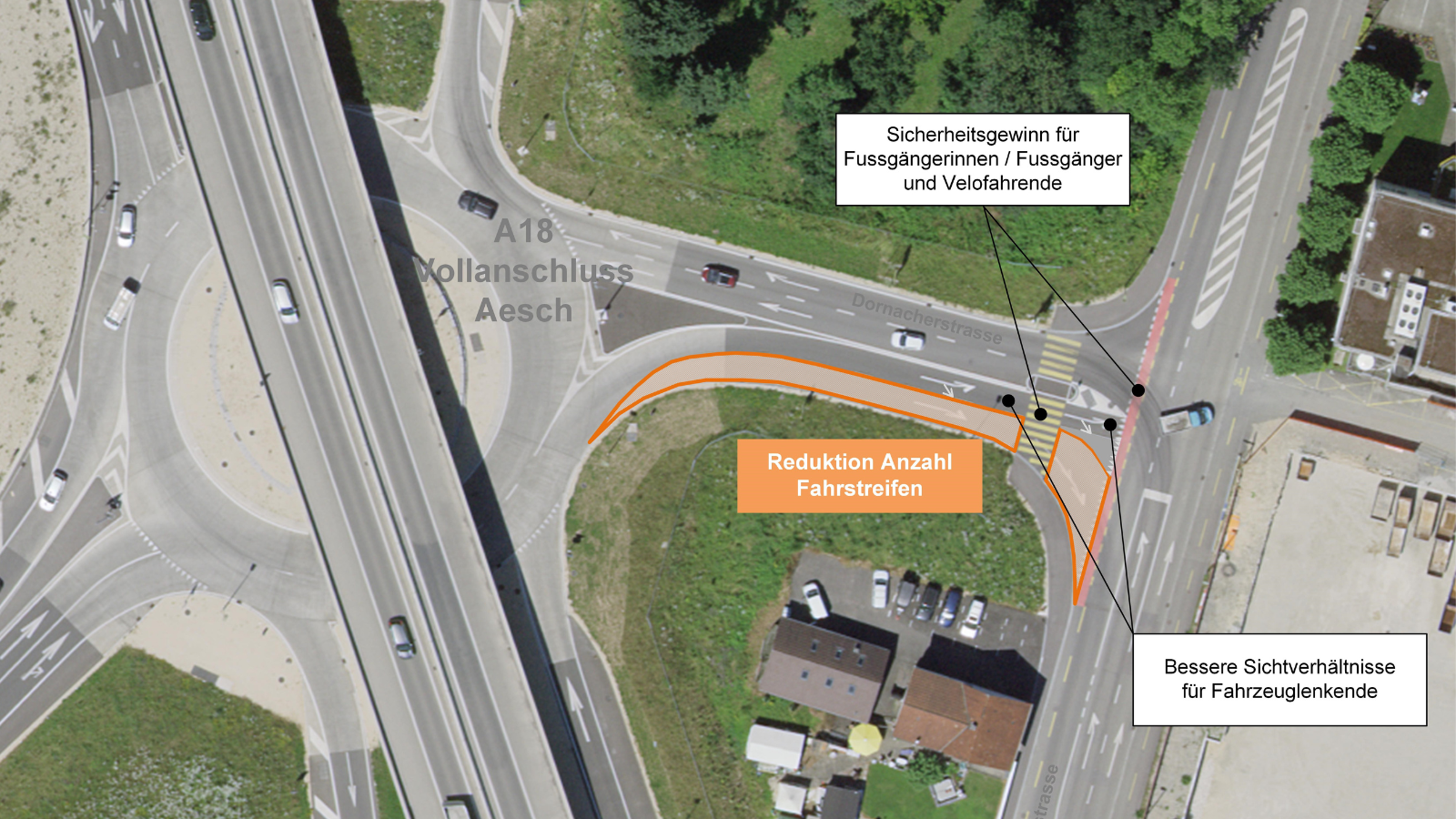 A18-Vollanschluss Ausfahrt Dornacherstrasse