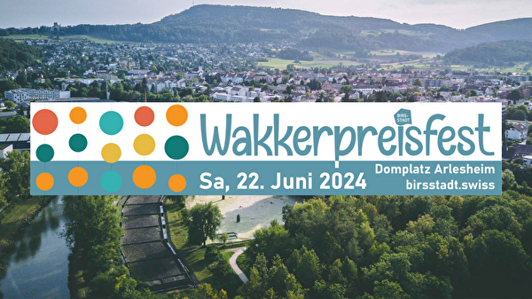 Aescher Dorfansicht mit Wakkerpreisfest-Logo