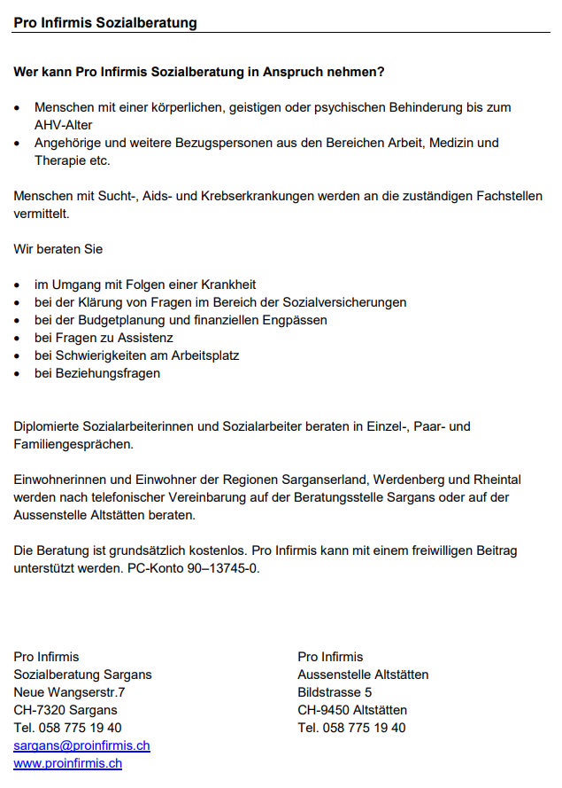 Pro Infirmis Sozialberatung