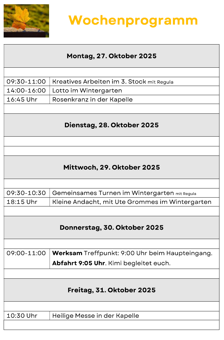 Wochenprogramm Aktuell