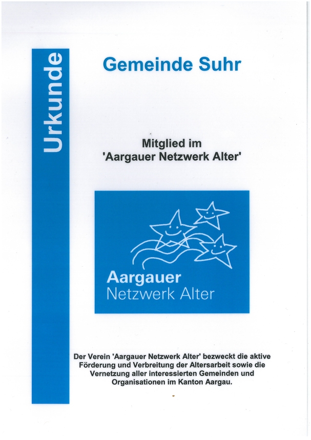 Urkunde Mitgliedschaft Aargauer Netzwerk Alter