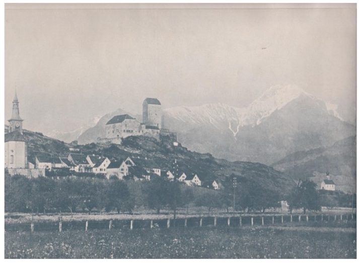 Städtli ca. 1895: mit dem Falknis im dichten Wolkengewand