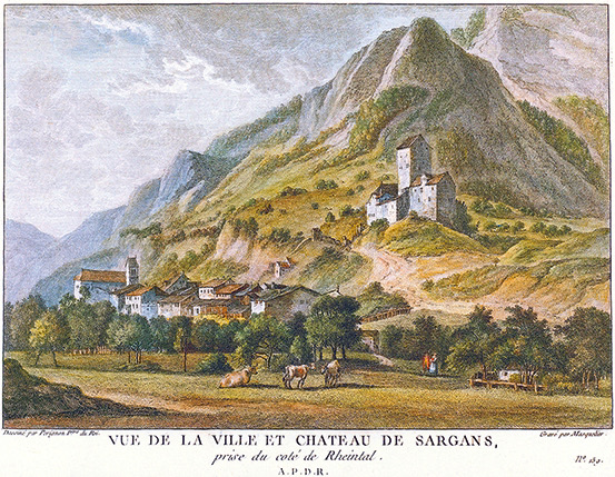 Und auch da: Die Fantasie des Malers hat das Schloss weit hinauf gestemmt.