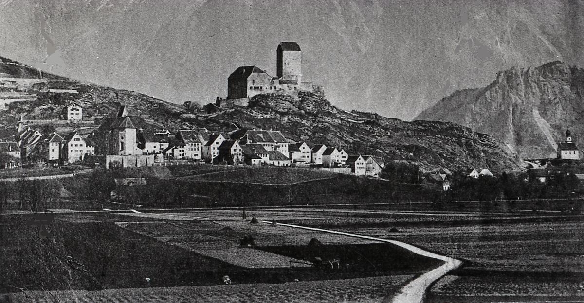 Ca. 1850: Ein kleines Natursträsschen verbindet Sargans mit Mels.