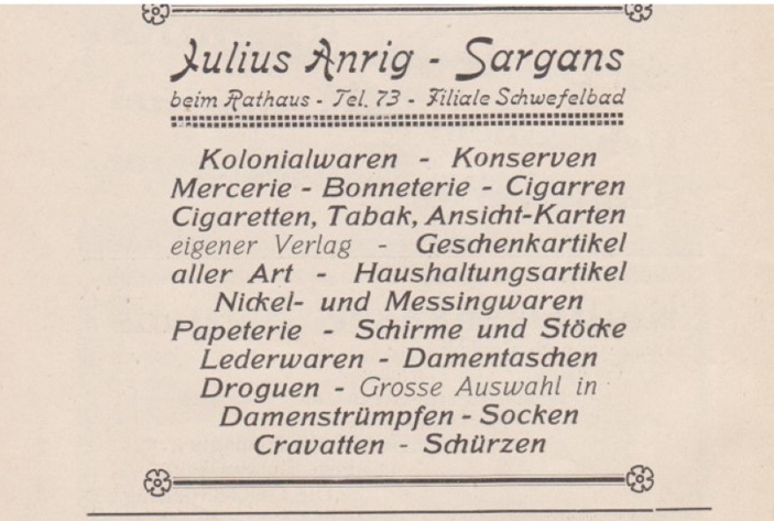 Im untern Stock war der Anrig-Laden - bevor er zum Schwefelbadplatz dislozierte (heute Apotheke zum Schwefelbad).