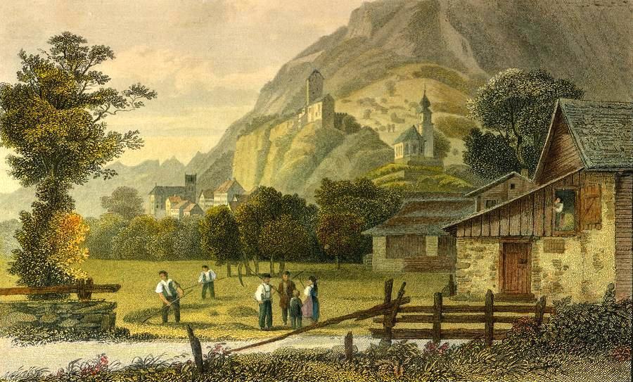 Malerva um 1850; 2023 entsteht ziemlich genau hier ein grosses Schulhaus