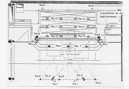 Bühne mit Beleuchtung und Musikanlage.

Breite 7.4 m, Tiefe 4.45 m, Höhe bis Unterkante Blende 2.95 m, mobiles Leuchtsteuerpult mit Anschlussmöglichkeit an Saalrückwand.