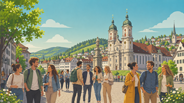 Symbolbild Menschen vor einer Kirche, ki-generiert