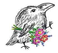 Rabe mit Blumenstrauss
