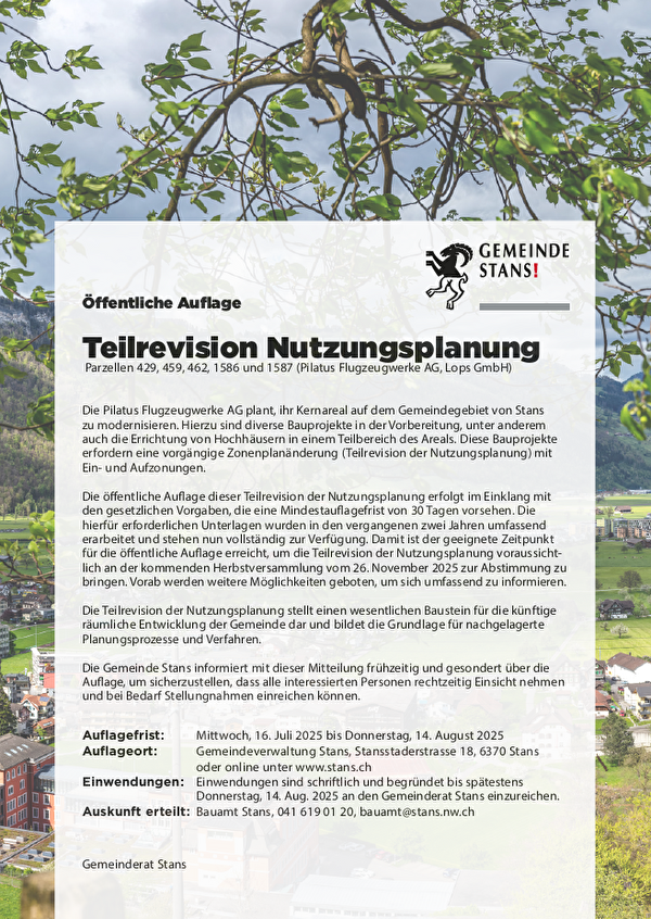 Flyer öffentliche Auflage Teilrevision Nutzungsplanung