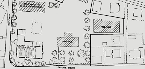 Der Saalbau wäre dort realisiert worden, wo heute die Schulverwaltung ihren Sitz hat. (Repro: Peter Steiner)