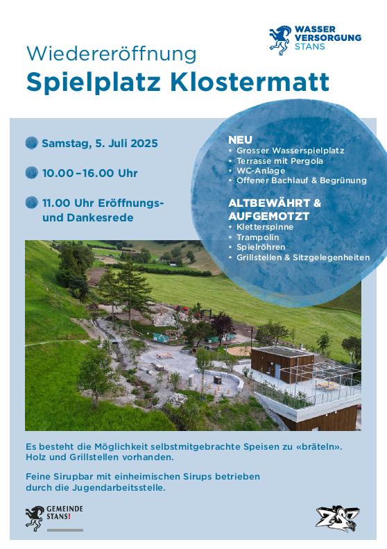 Flyer Eröffnung Spielplatz Klostermatt