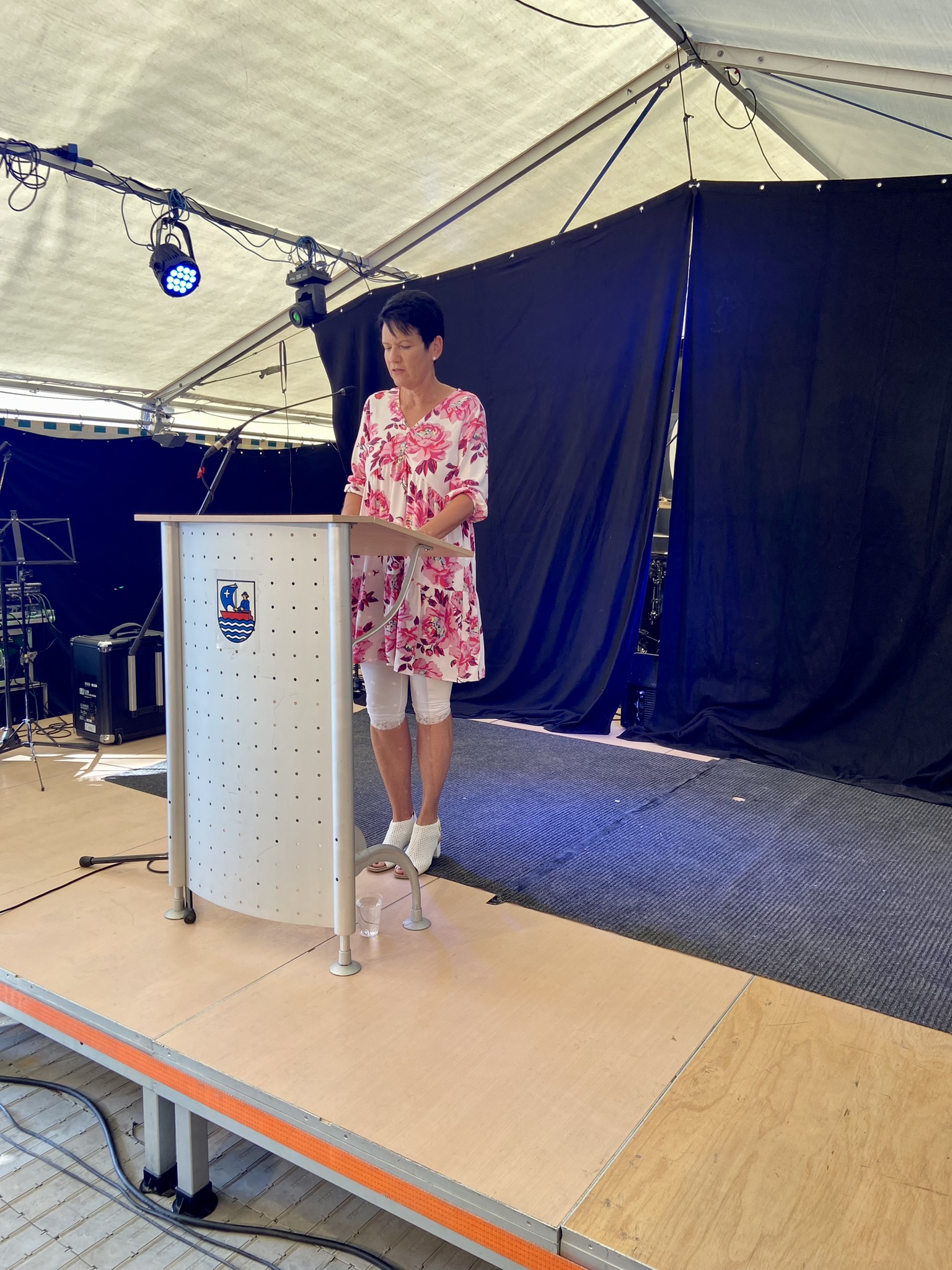 Gemeinderätin Manuela Inglin-Henggeler hält die Laudation für die Kategorie "Natur + Umwelt".