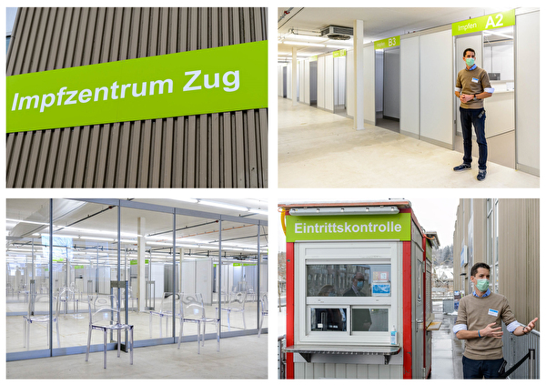 Fotos Impfzentrum Kt. Zug im Spinnereiareal in Baar (Quelle: Gesundheitsdirketion des Kt. Zug)