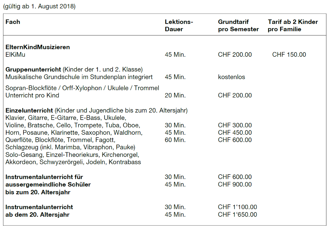 Tarife Musikschule