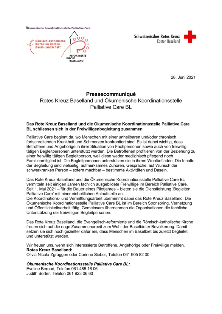 Rotes Kreuz Baselland und Ökumenische Koordinationsstelle Palliative Care BL