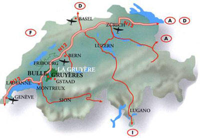 Gruyères sur la carte de la Suisse