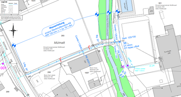 Planausschnitt Wasserleitungsersatz Zufahrt Huebmet