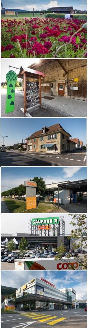Hüslerhof, Sonnenhof, Metzgerei Dadi, Coop Dorfladen, Gäupark, Lindenhagpark