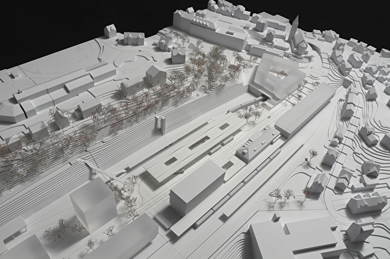 Modell des zukünftigen Bahnhofareals samt neuem Strassenverkehrsknoten
