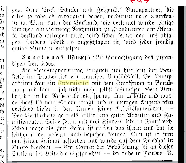 Ausschnitt aus dem Nidwaldner Volksblatt vom 20. Juni 1942, worin über den Unglücksfall berichtet wurde