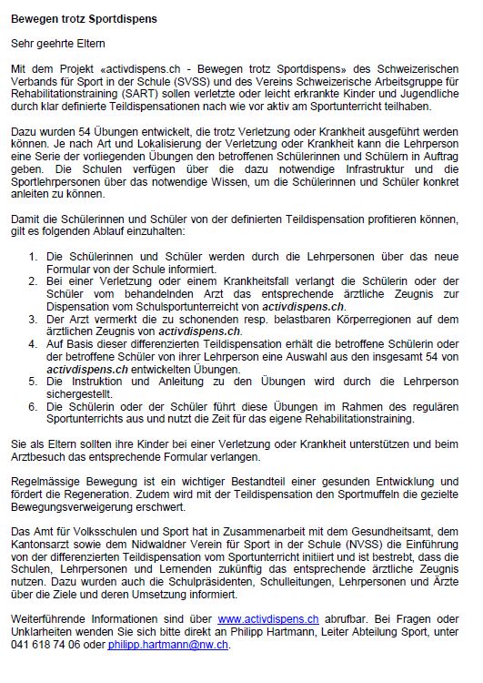 Bewegen trotz Sportdispens