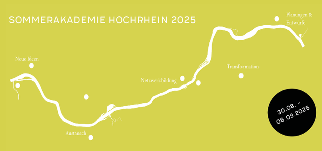 Titelbild Sommerakademie mit den Daten und der Einzeichnung des Rheins