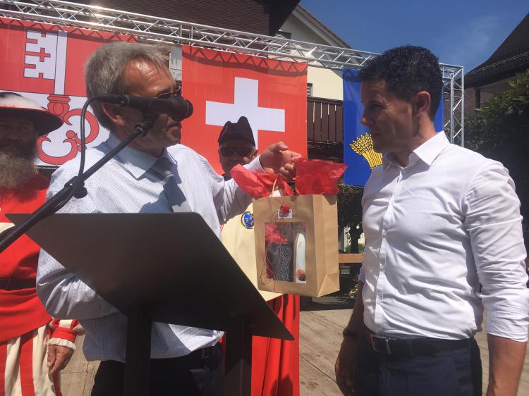 Bundesfeier 2018 im Dorfkern mit 1. Augustansprache von Regierungsrat Christian Schäli.