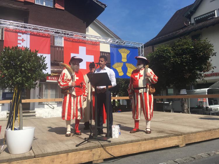 Bundesfeier 2018 im Dorfkern mit 1. Augustansprache von Regierungsrat Christian Schäli.