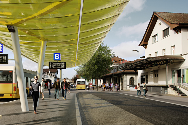 Das Projekt Bushof und die Aufwertung des Bahnhofplatzes kommen ein halbes Jahr später im Frühling 2022 an die Urne
