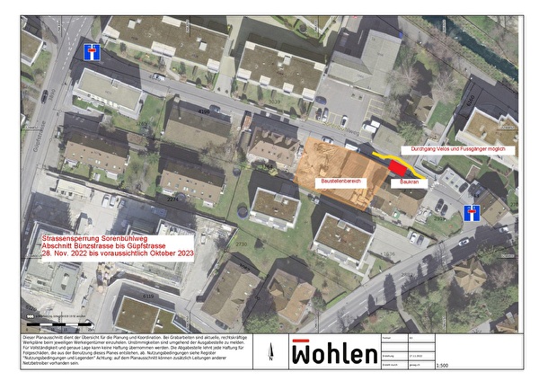 Sperrung Sorenbühlweg im Abschnitt Güpf- bis Bünzstrasse