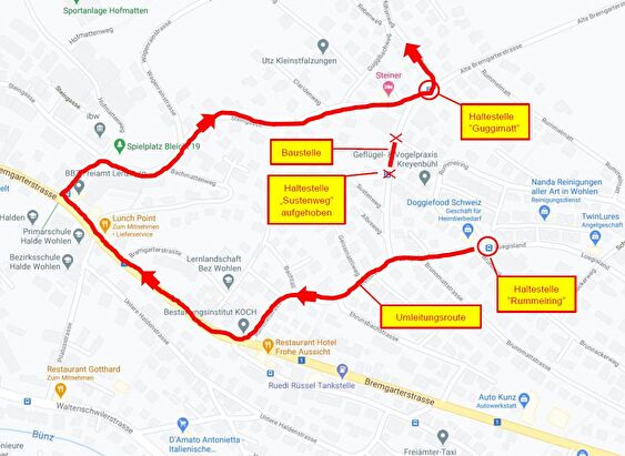 Planausschnitt Umleitung Rummelstrasse