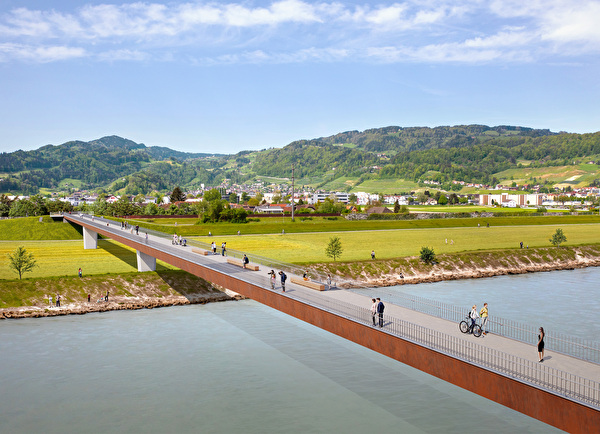 Visualisierung der geplanten Fuss- und Veloverkehrsbrücke Au-Lustenau