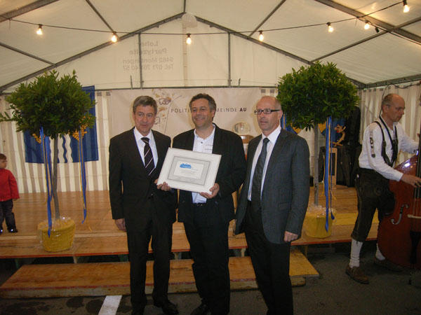 v.l.n.r. Willi Haag, Regierungsrat des Kantons St. Gallen, Walter Grob, Gemeindepräsident und Hans Steiner, Mitglied der Labelkommission Energiestadt 