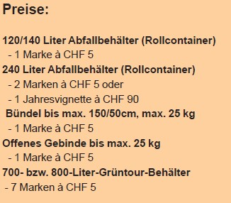 Preisliste - Grüngutmarken