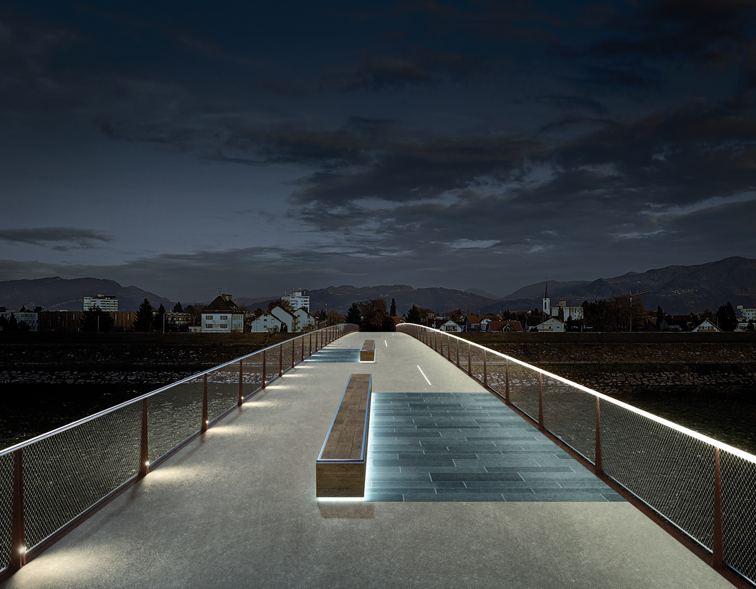 LV Brücke Au-Lustenau, Visualisierung bei Nacht