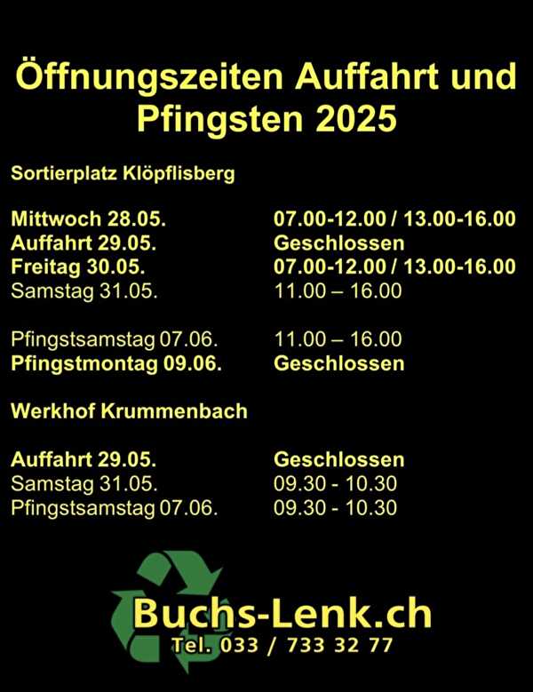 Öffnungszeiten Muldenservice Buchs