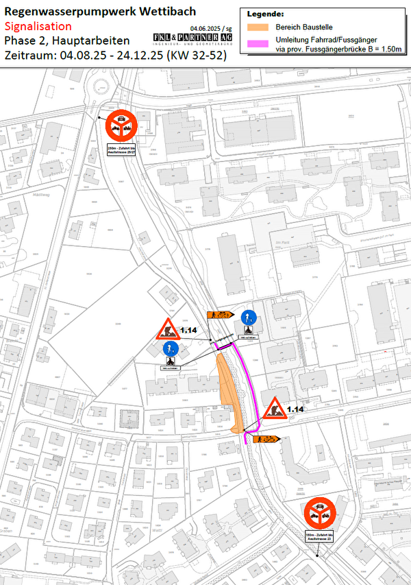 Signalisationsplan Aeulistrasse: Sperrung der Aeulistrasse mit signalisierter Umleitung Fahrrad / Fussgänger/-innen