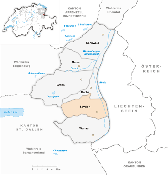 Die Gemeinde Sevelen liegt in der Schweiz zwischen Buchs SG und Sargans und gehört zur Region Werdenberg im Kanton St. Gallen.