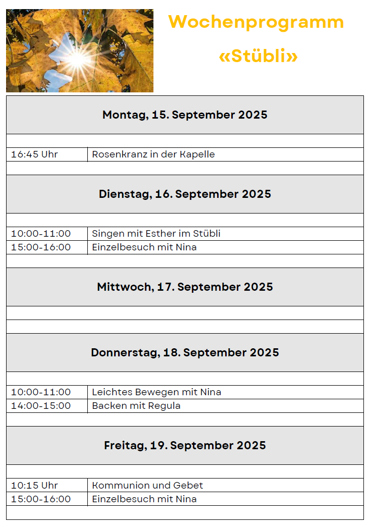 Wochenprogramm Stübli Aktuell
