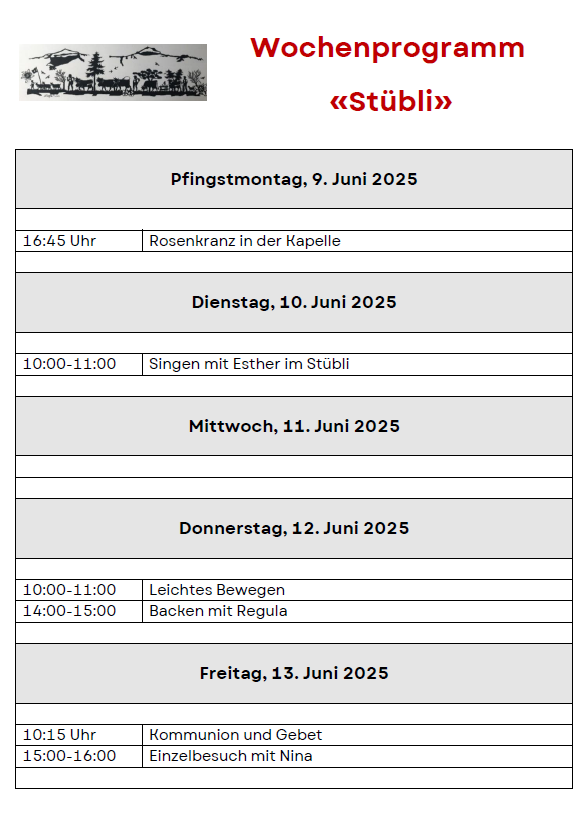 Wochenprogramm Stübli Aktuell