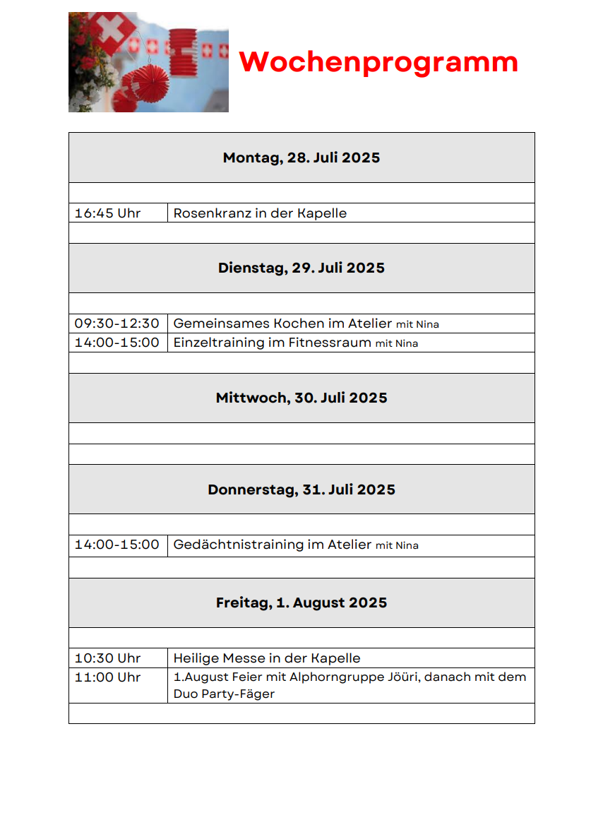 Wochenprogramm Aktuell