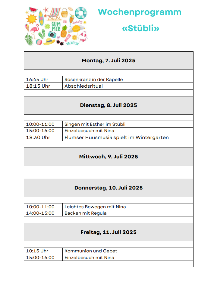 Wochenprogramm Stübli Aktuell