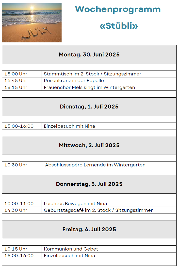 Wochenprogramm Stübli Aktuell