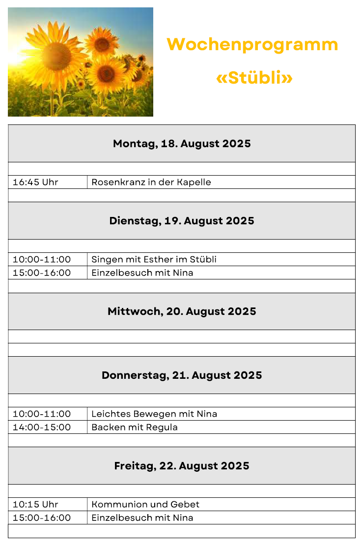 Wochenprogramm Stübli Aktuell
