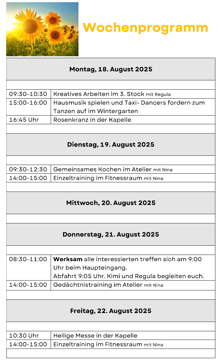 Wochenprogramm Aktuell