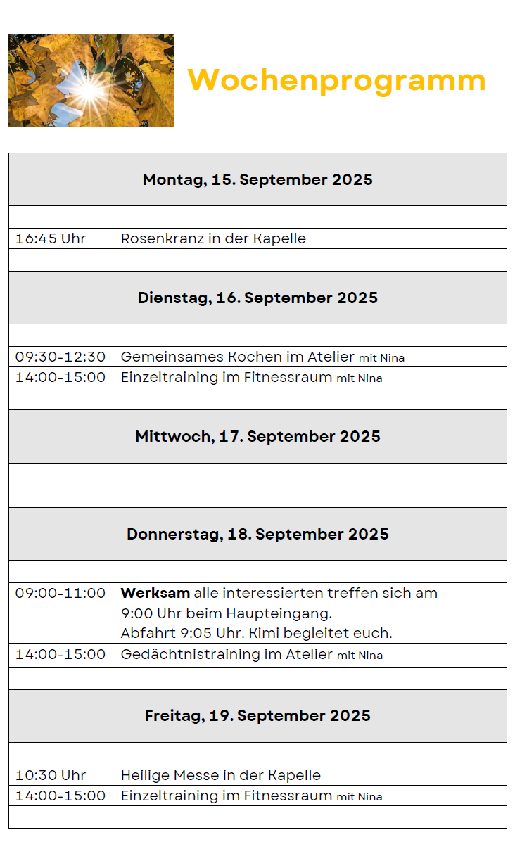 Wochenprogramm Aktuell