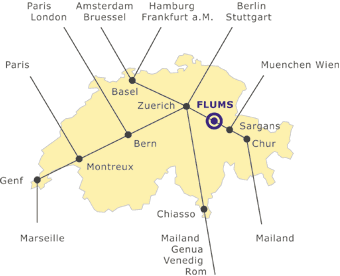 Standort der Gemeinde Flums auf der Schweizerkarte mit Verkehranbindungen