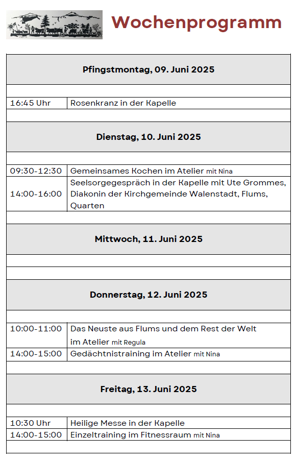 Wochenprogramm Aktuell